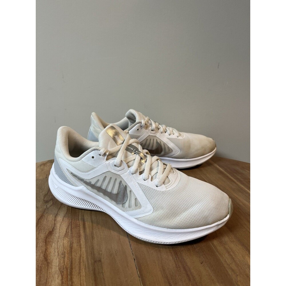 Nike Downshifter Women's Running Shoes Size 10.5 White and Silver Sneakers